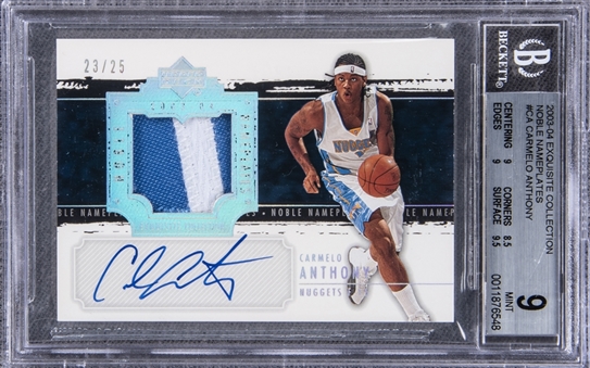 2003-04 UD "Exquisite Collection" Noble Nameplates #CA Carmelo Anthony Signed Rookie Card (#23/25) – BGS MINT 9/BGS 10